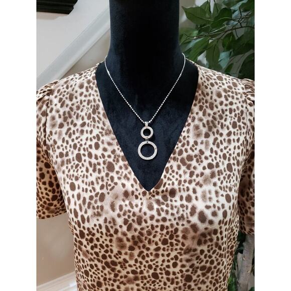 A New Day Women Brown Leopard Print Peplum Hem Casual V Neck Shift Dress Size XS - Picture 2 of 12